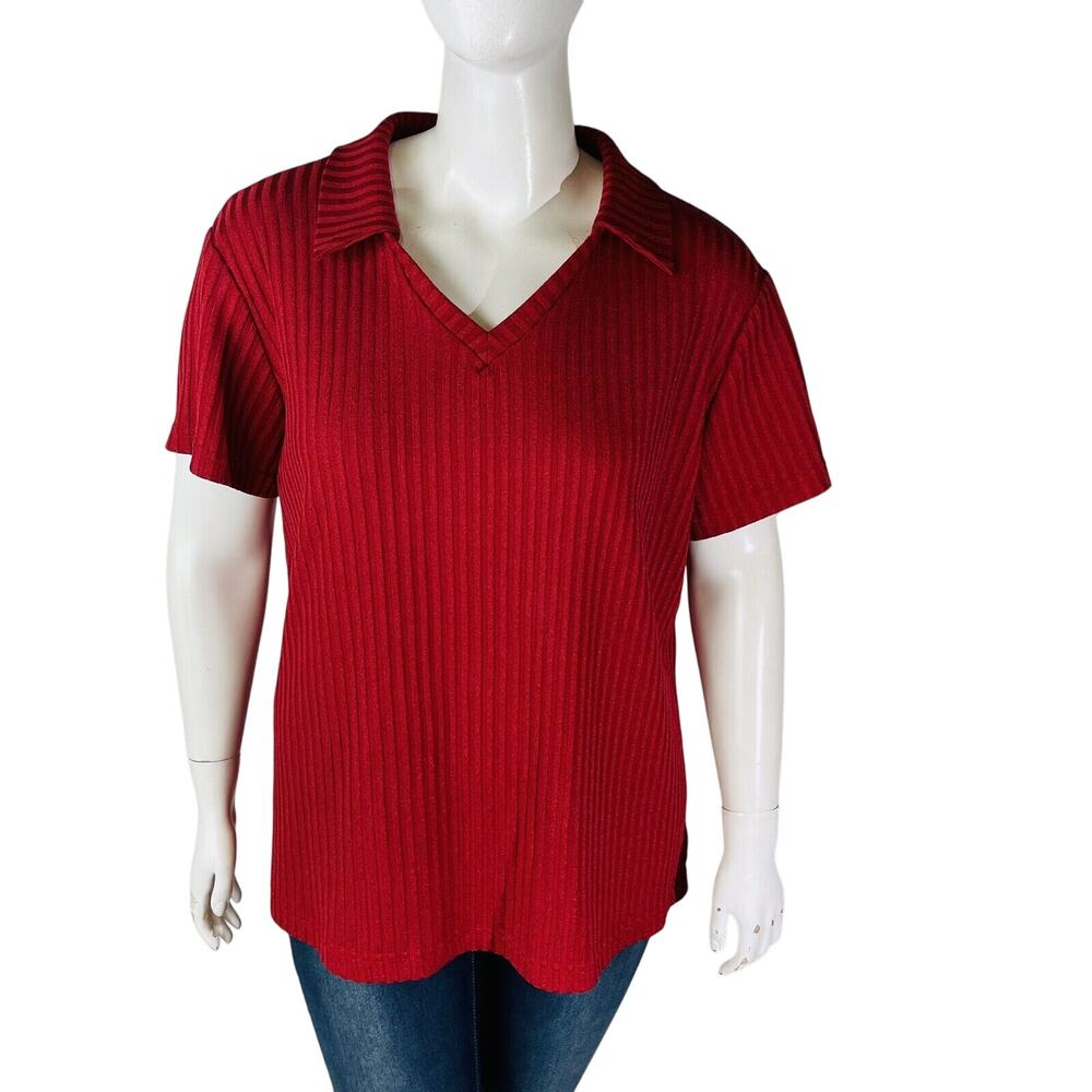 Vintage Sharon Anthony Womans Sz 2X Blouse Short Sleeve Solid Ribbed Stretch - Picture 2 of 7